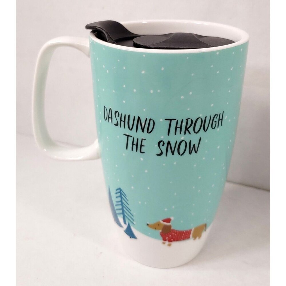 Dashund Through the Snow - 20oz. Holiday Travel Coffee/Tea Mug - Frankie Grey